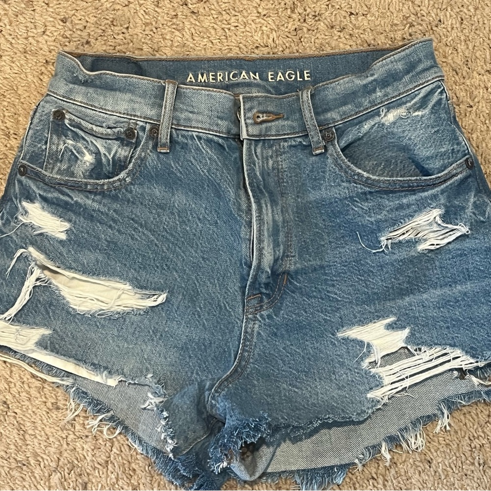 American Eagle Outfitters Blue Distressed Jean Shorts